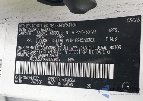 2022 Toyota 4Runner Trd Sport z USA, uszkodzony, nr VIN JTESU5JRXN6053814